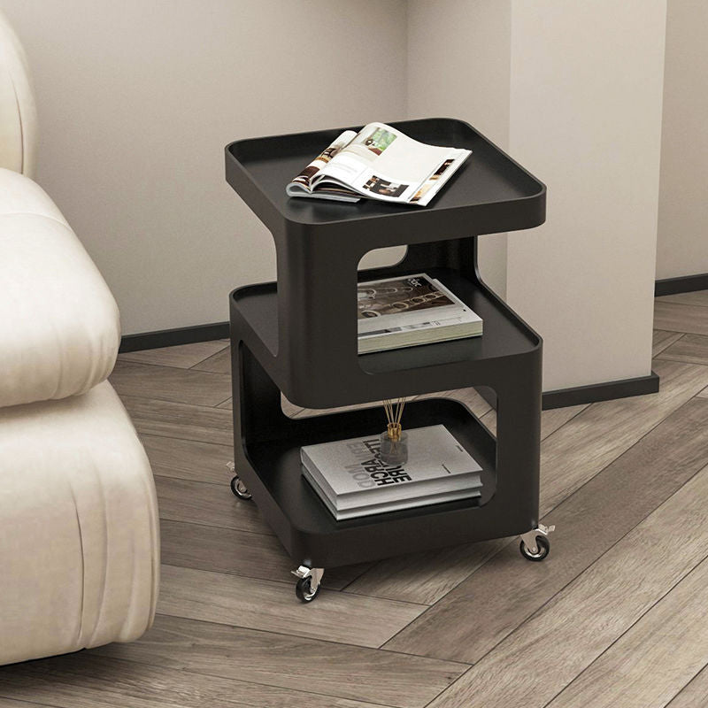 Contemporary Simplicity Square Iron Movable Side Table 3-Tier Storage Shelves For Living Room