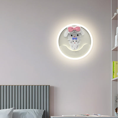 Contemporary Creative Cartoon Mermaid Pink Rabbit Iron LED Wall Sconce Lamp For Bedroom