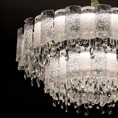 Traditional French Round Ripple Metal Crystal Glass LED Chandeliers For Living Room