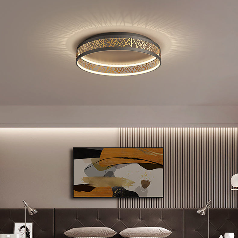 Modern Simplicity Iron Round Bird Nest Hollow Design LED Flush Mount Ceiling Light For Living Room