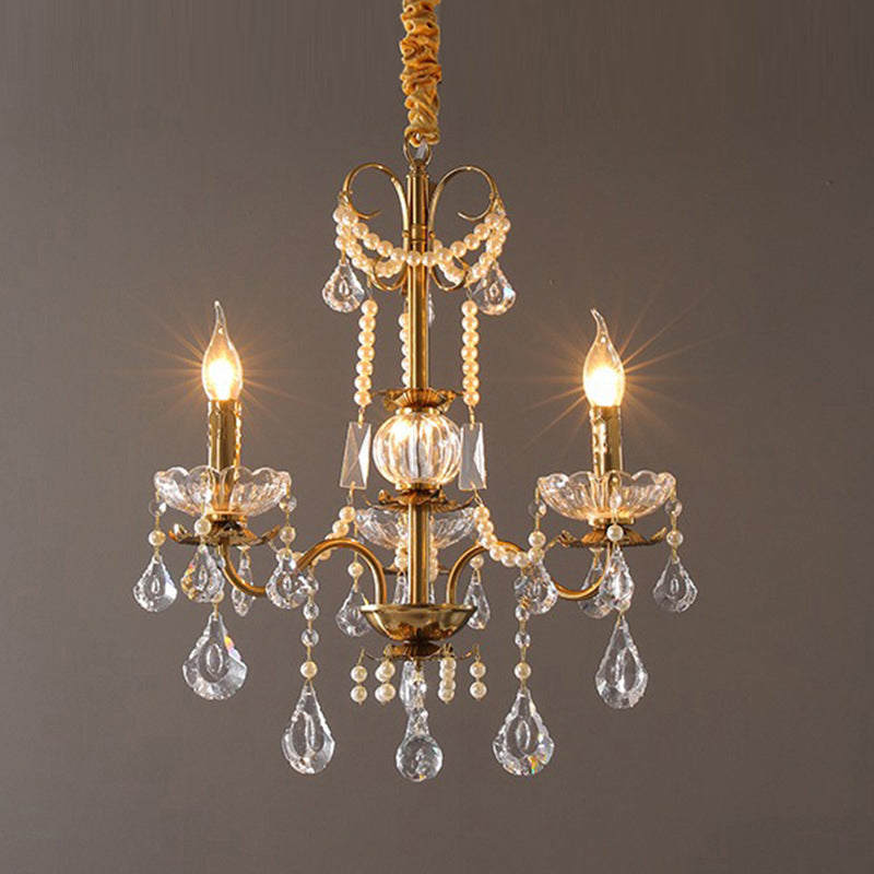 Traditional French Candelabra Flower Iron Crystal 3/6/8 Light Chandelier For Living Room