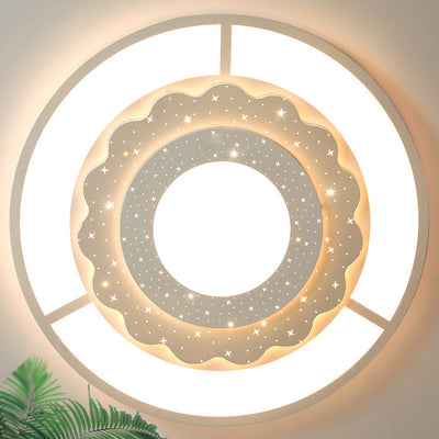 Contemporary Simplicity Starry Sky Decor Flower Edging Acrylic Round Shade LED Flush Mount Ceiling Light For Living Room