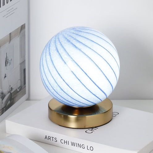 Modern Simplicity Glass Iron Ball Stripe Planet LED Rechargeable Table Lamp For Bedroom