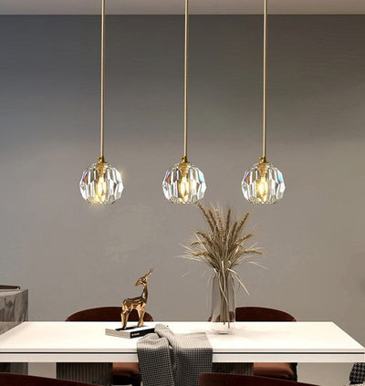 Modern Luxury Radiant Clear Crystal Ball Copper 1-Light Pendant Light For Living Room