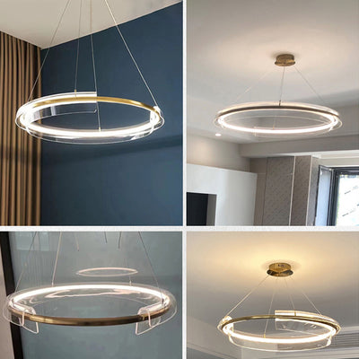 Contemporary Nordic Circle Round Tube Aluminum Acrylic LED Chandelier For Living Room