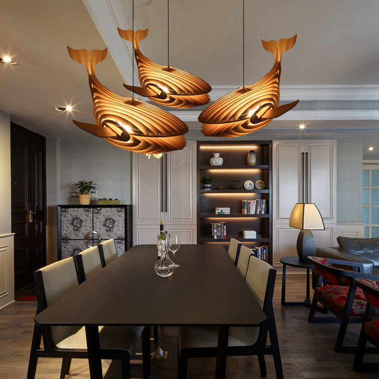 Contemporary Creative Whale Wood 1-Light Chandelier For Dining Room