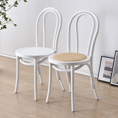 Contemporary Retro Rattan Beech Wood Metal Round Arched Dining Chair Backrest For Dining Room