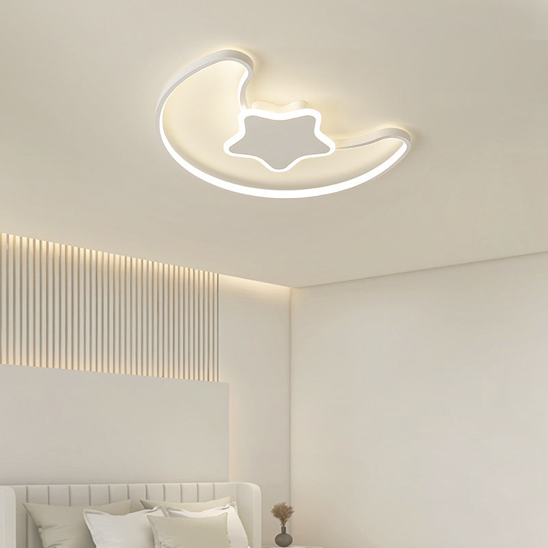 Contemporary Creative Moon Iron Acrylic LED Semi-Flush Mount Ceiling Light For Living Room