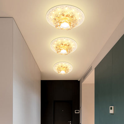 Modern Luxury Crystal Glass Round Flower LED Flush Mount Ceiling Light For Hallway