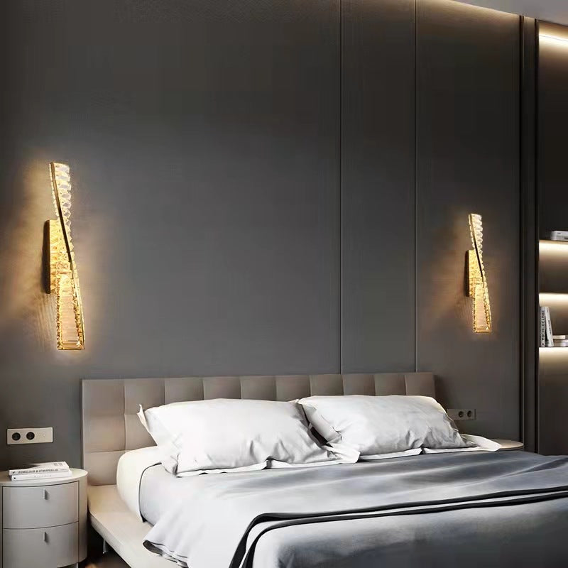 Modern Luxury Long Stripe Wave Iron Crystal LED Wall Sconce Lamp For Bedroom