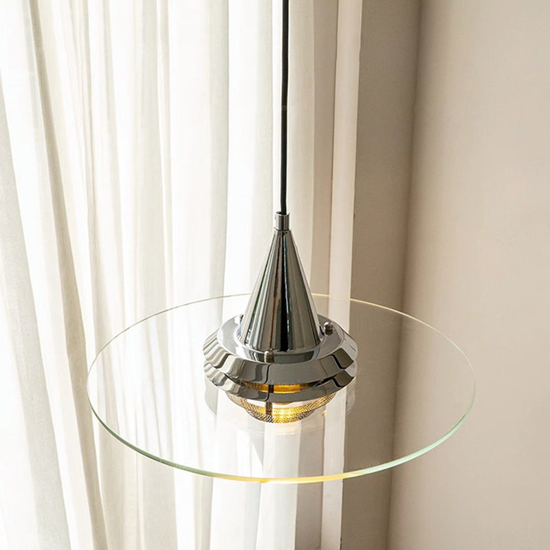 Contemporary Nordic Round Flying Saucer Cone Hardware Glass 1-Light Pendant Light For Living Room