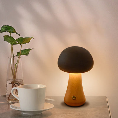 Contemporary Creative Mushroom Rubberwood Beechwood LED Table Lamp For Bedroom