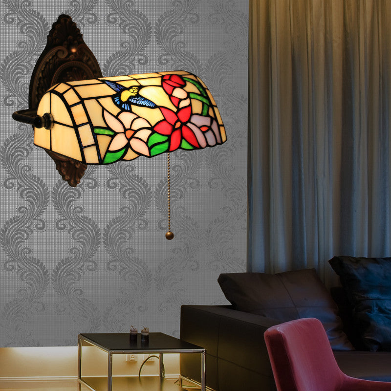 Traditional Tiffany Half Cylinder Zinc Alloy Iron Stained Glass 1-Light Wall Sconce Lamp For Living Room