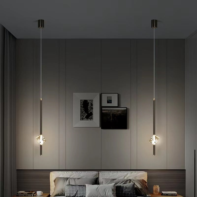 Contemporary Luxury Brass Strip Dazzling Crystal Stone LED Pendant Light For Living Room