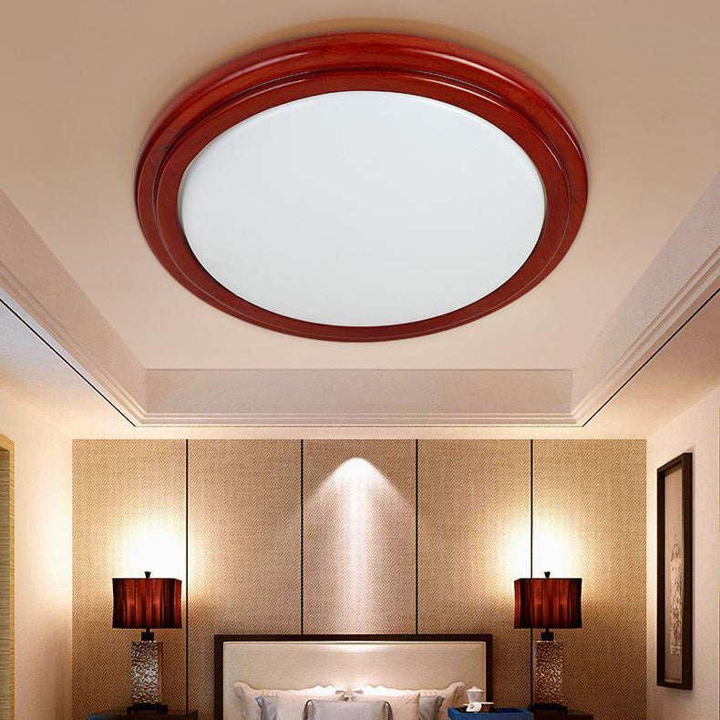 Modern Simplicity Round Rubberwood Acrylic LED Flush Mount Ceiling Light For Study Room