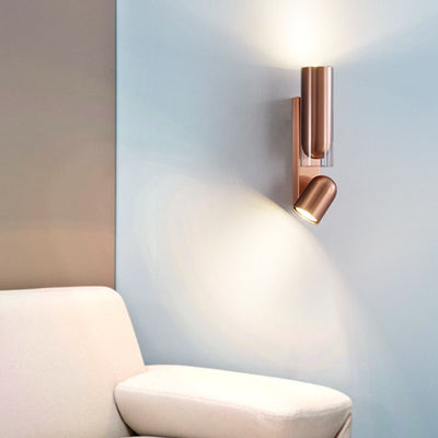 Modern Minimalist Rotatable Cylinder Metal Glass 2-Light Wall Sconce Lamp For Bedroom