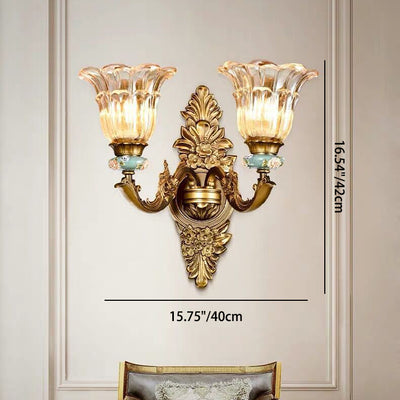 Traditional European Resin Zinc Alloy Glass Flower 1/2 Light Wall Sconce Lamp For Living Room