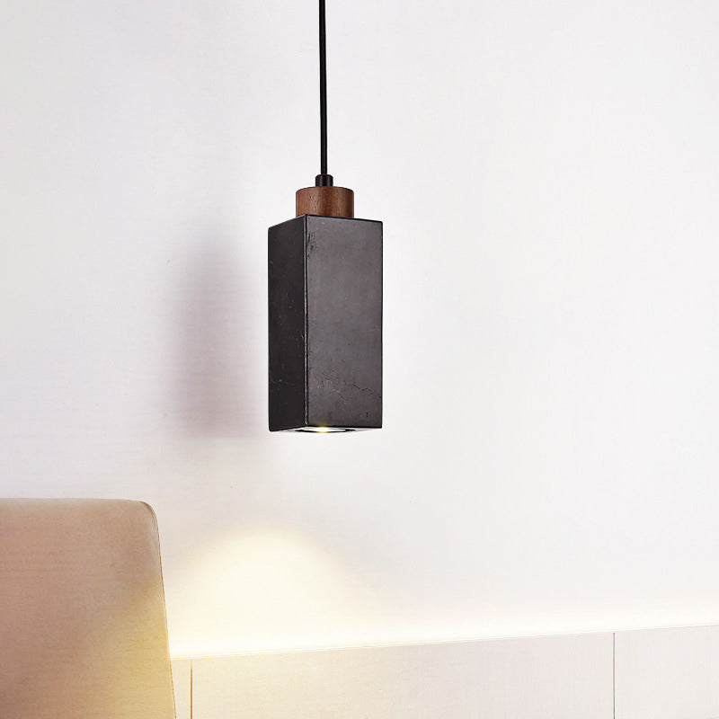 Modern Minimalist Rectangular Solid Wood Marble 1-Light Pendant Light For Bedroom