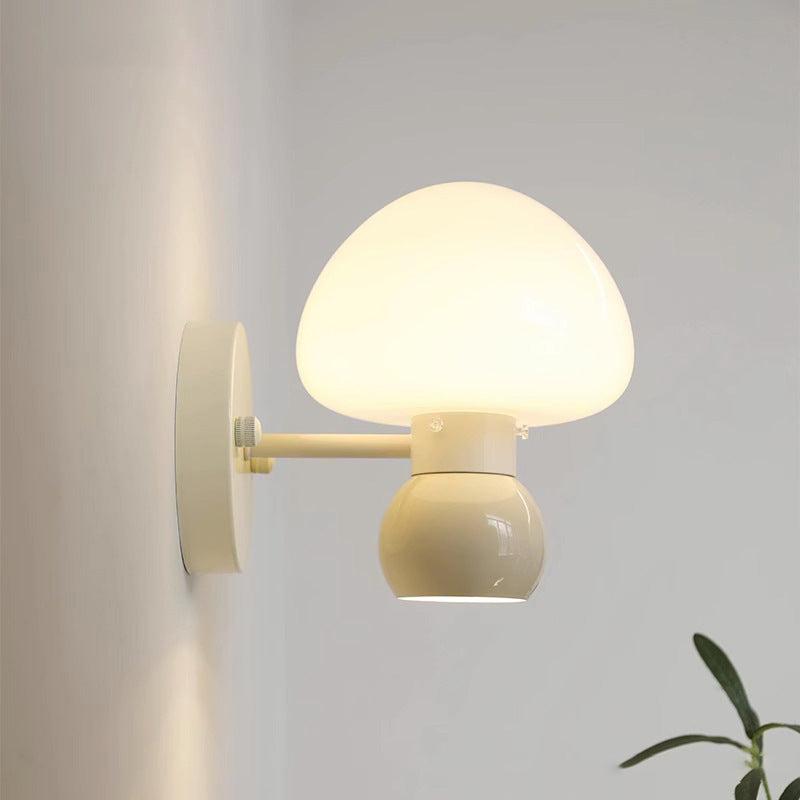 Contemporary Creative Mushroom Iron Glass 1-Light Wall Sconce Lamp For Bedroom