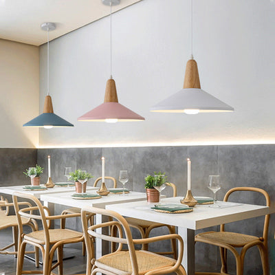 Luminaire suspendu à 1 lumière en bois et aluminium de couleur unie macaron minimaliste nordique 