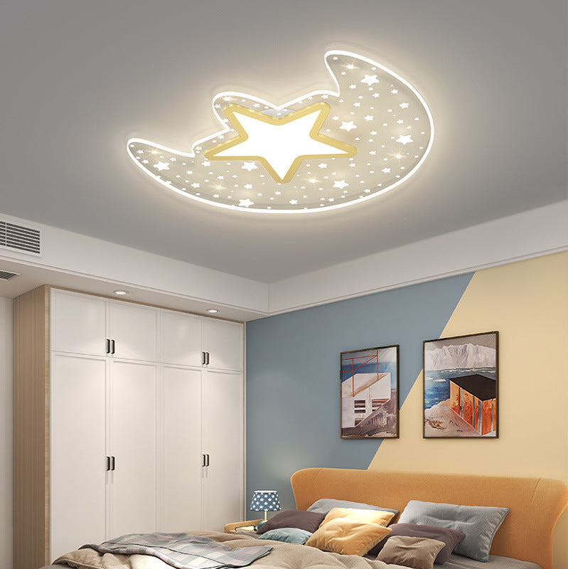 Contemporary Creative Star Moon Aluminium Acrylic LED Flush Mount Ceiling Light For Bedroom