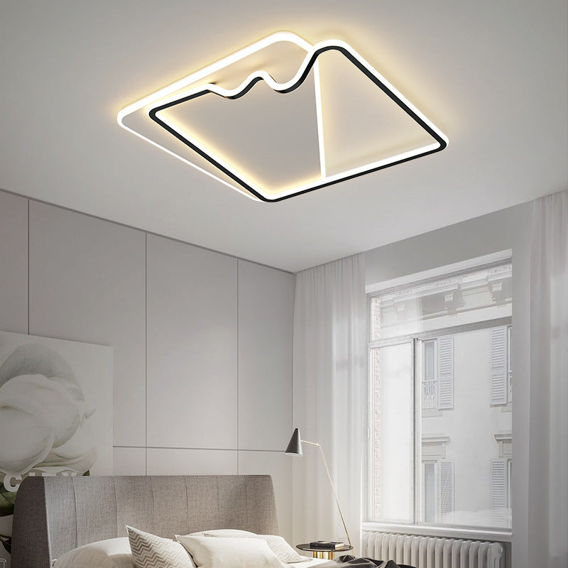 Modern Minimalist Square Line Iron Aluminium Acrylic LED Flush Mount Ceiling Light For Bedroom