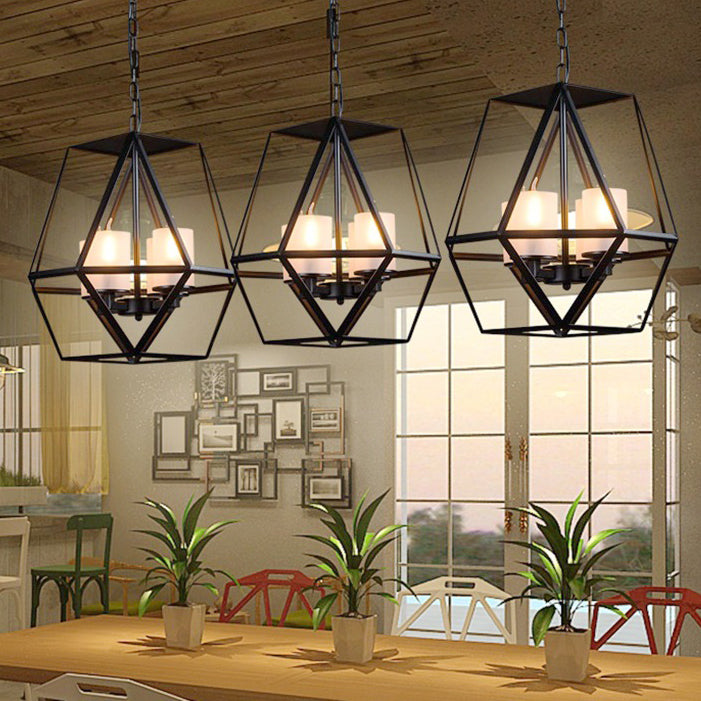 Contemporary Industrial Quadrilateral Trapezoidal Iron 3/4 Light Chandelier For Living Room