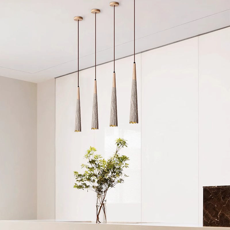 Modern Minimalist Umbrella-Shaped Cement Wood Metal 1-Light Pendant Light For Living Room