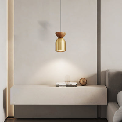 Luminaire suspendu contemporain scandinave à 1 lumière cylindrique en laiton pour chambre à coucher 