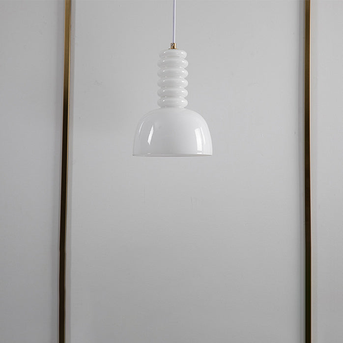 Modern Minimalist Cream Half Circle Cylinder Iron Glass 1-Light Pendant Light For Bedroom