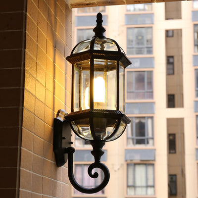 Traditional Vintage Waterproof Hexagonal Aluminum Glass 1-Light Outdoor Wall Sconce Lamp For Garden