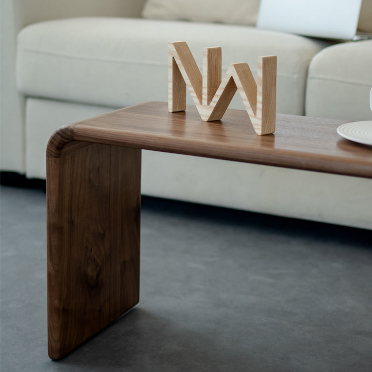 Contemporary Nordic Rectangular Square C Shape Wood Walnut End Table Embedded For Living Room