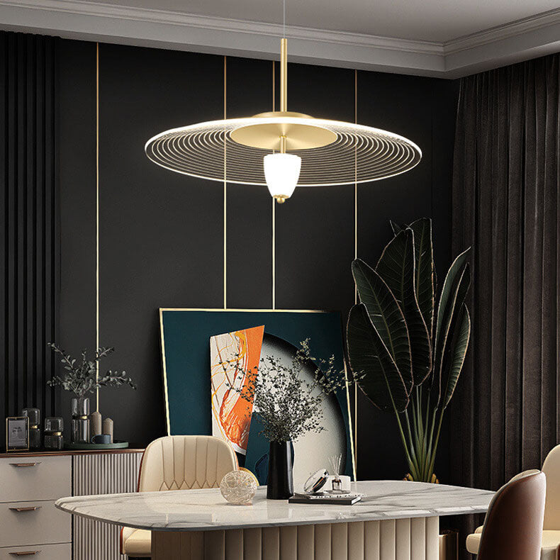 Contemporary Scandinavian Round Flying Saucer Acrylic Metal LED Pendant Light For Dining Room