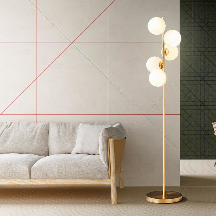 Nordic Minimalist Glass Round Ball Gold Long Pole 5-Light Standing Floor Lamp