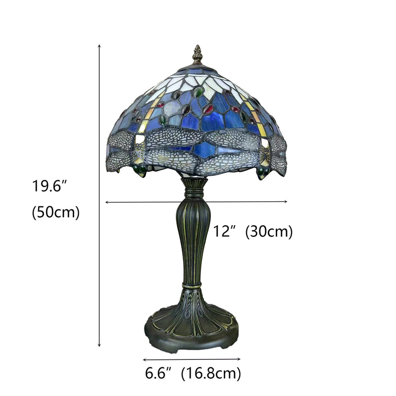 Traditional Tiffany Round Dome Flower Alloy Stained Glass 1-Light Table Lamp For Living Room