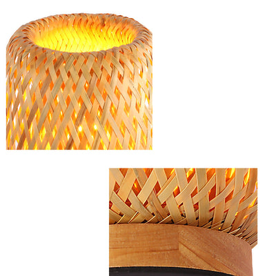 Traditional Chinese Bamboo Weaving Lantern 1-Light Table Lamp For Bedroom