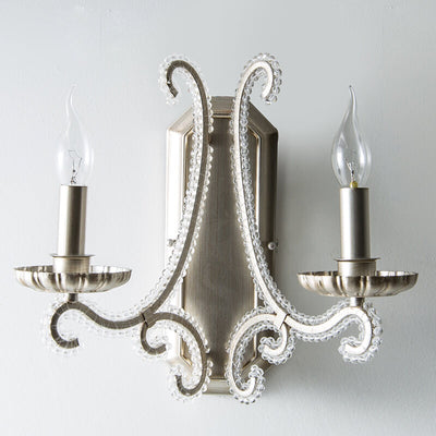 Vintage French Crystal Candelabra Iron 1/2 Light Wall Sconce Lamp