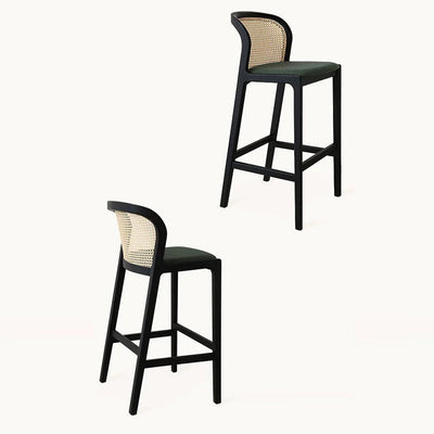 Traditional French Fabric Wood Frame Bar Stool Backrest Footrest For Dining Room