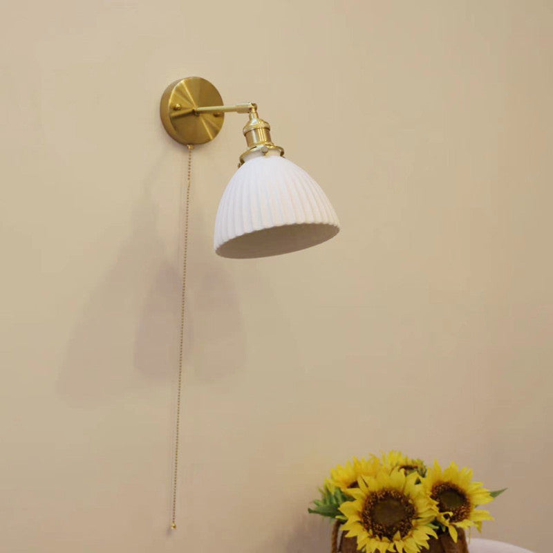 Contemporary Nordic Simplicity Brass Round 1-Light Vanity Light Wall Sconce Lamp For Bedroom