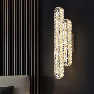 Modern Luxury Stainless Steel Crystal Elliptical Strip LED Wall Sconce Lamp For Living Room