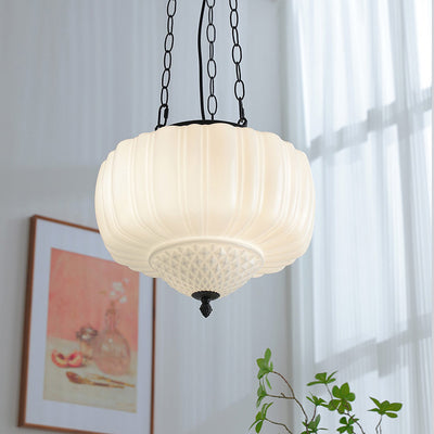 Modern Minimalist Cream Lantern Iron Glass 3-Light Pendant Light For Living Room