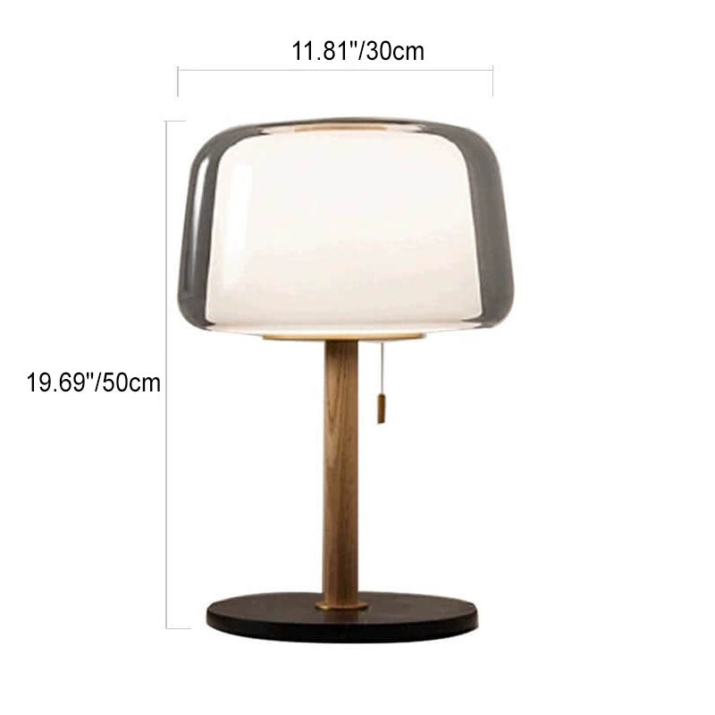 Nordic Minimalist Glass Drum Wood Pole Marble 1-Light Table Lamp