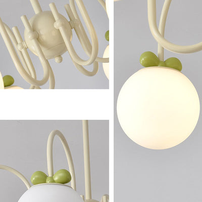 Modern Minimalist Cream Bow Round Ball Hardware Glass 4/5/6/8 Light Chandelier For Living Room