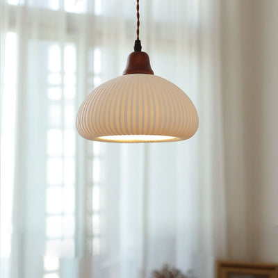 Contemporary Retro Pleated Ceramic Lantern Shade 1-Light Pendant Light For Living Room