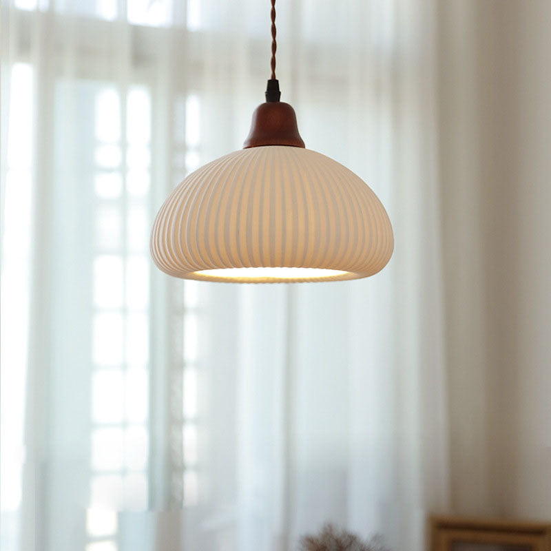 Contemporary Retro Pleated Ceramic Lantern Shade 1-Light Pendant Light For Living Room