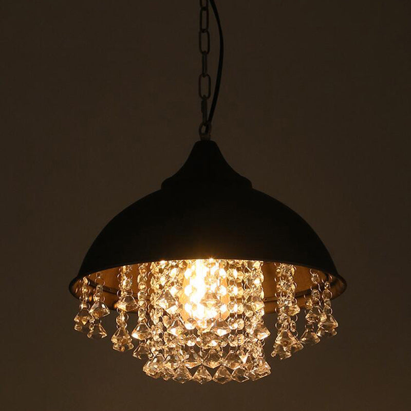 Contemporary Industrial Round Dome Crystal Iron 1-Light Pendant Light For Living Room