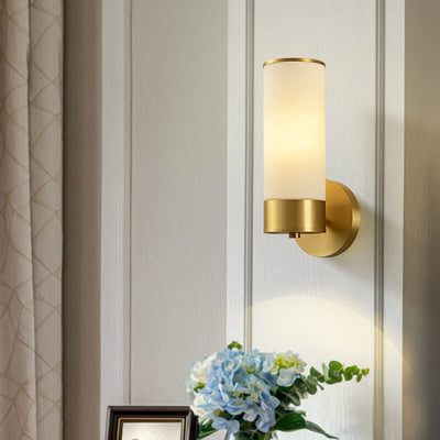 Modern Minimalist Cylindrical Glass All-copper 1/2 Light Wall Sconce Lamp