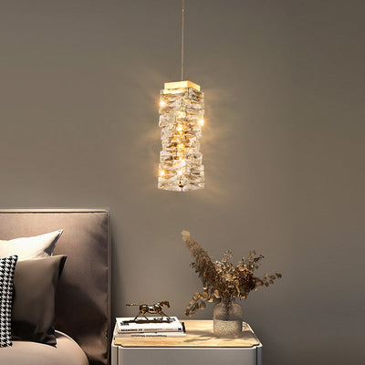 Modern Luxury Stainless Steel Crystal Irregular Column LED Pendant Light For Living Room