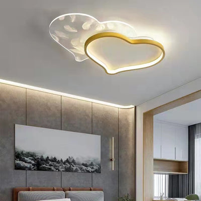 Contemporary Creative Love Feather Iron Acrylic LED Flush Mount Ceiling Light For Bedroom