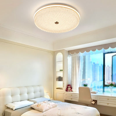 Modern Luxury Round Metal Aluminium Crystal Sand LED Flush Mount Ceiling Light For Bedroom